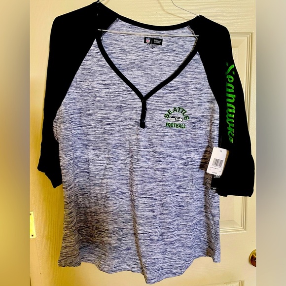 nwt- Seattle Seahawks women,tricolor,button-down V-neck,long sleeve jersey shirt - Picture 6 of 10